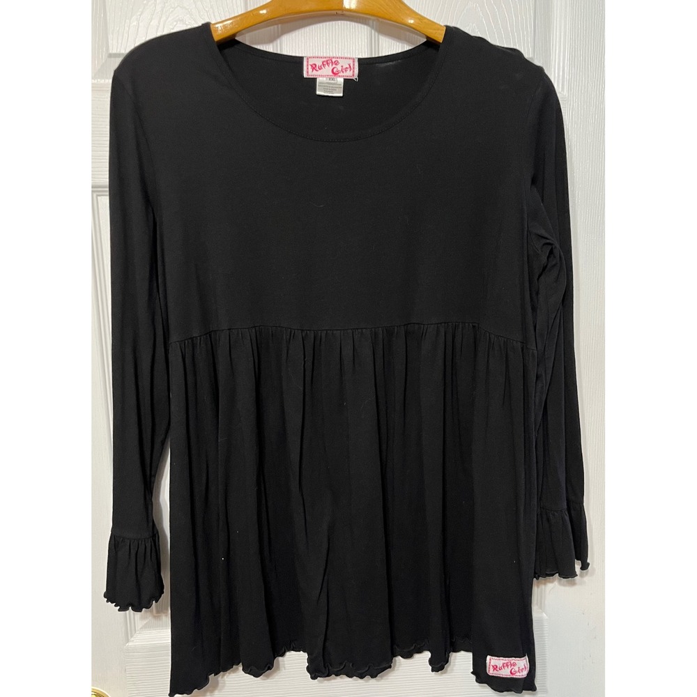 Ruffle Girl Womens Top XXL Black Long Sleeve‎ Ruffle Bottom